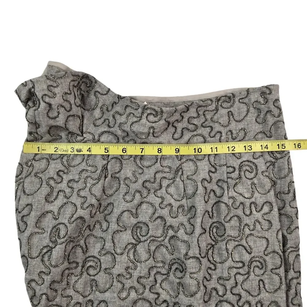 Comme Des Garcons Vintage Skirt Size Small Wool Midi Gray Embroidered Floral